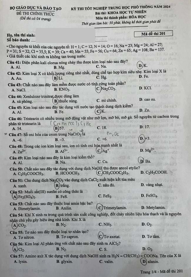 Gợi ý đáp án môn HÓA HỌC tốt nghiệp THPT 2024, cập nhật ngay TẠI ĐÂY - Ảnh 1.