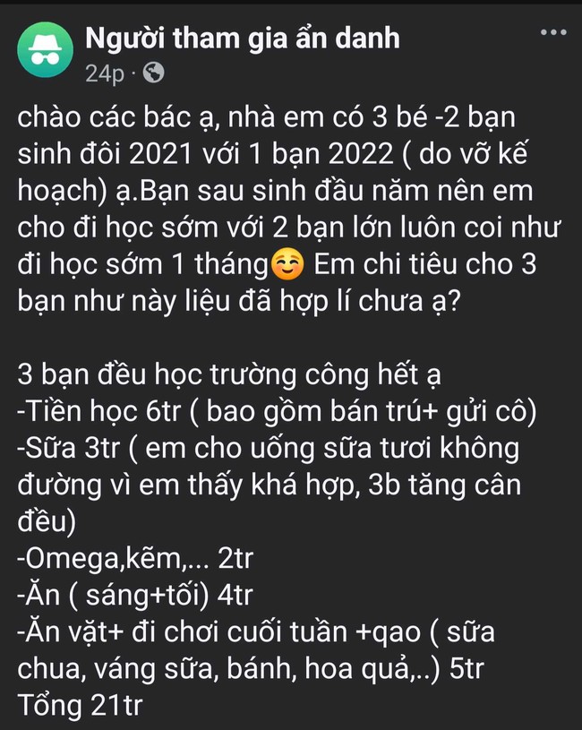 Mẹ bỉm khiến chị em vã mồ hôi khi công khai bảng chi phí cho 3 con nhỏ lên đến 21 triệu/tháng - Ảnh 1.