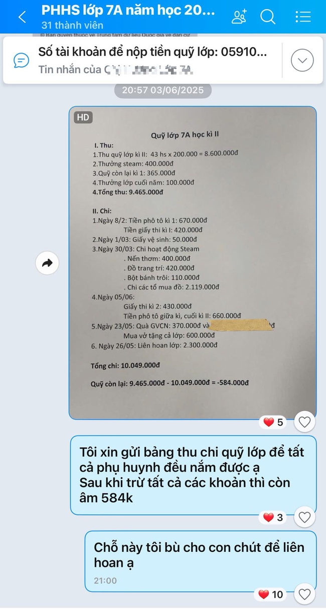 Bảng thu chi lớp học của bà mẹ Thanh Hóa có chi tiết lạ khiến các phụ huynh “tỉnh cả người”: Có 
