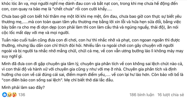 365 ngày bị con "tra tấn, hành hạ", bà mẹ ở TP.HCM cầu cứu: Có ai biết trường giáo dưỡng nào không? Mình bất lực rồi - Ảnh 1. 365 ngày bị con "tra tấn, hành hạ", bà mẹ ở TP.HCM cầu cứu: Có ai biết trường giáo dưỡng nào không? Mình bất lực rồi - Ảnh 1.