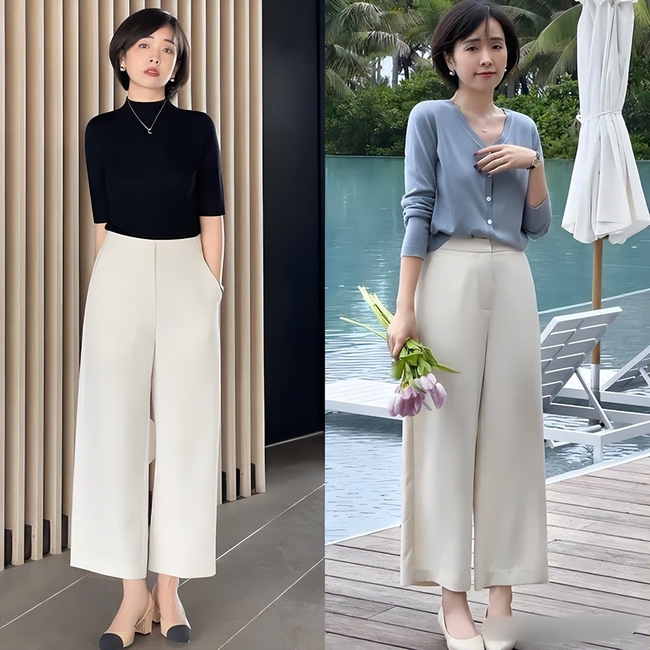 Mùa hè này, combo "quần ống rộng + giày cao gót" bỗng hot rần rần – phụ nữ ngoài 40 mặc thế này thật quá đỗi cuốn hút - Ảnh 8. Mùa hè này, combo "quần ống rộng + giày cao gót" bỗng hot rần rần – phụ nữ ngoài 40 mặc thế này thật quá đỗi cuốn hút - Ảnh 8.