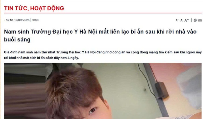 Vụ tân sinh viên ở Hà Nội nhiều ngày mất liên lạc với gia đình: Trường Đại học Y Hà Nội thông tin bất ngờ - Ảnh 1. Vụ tân sinh viên ở Hà Nội nhiều ngày mất liên lạc với gia đình: Trường Đại học Y Hà Nội thông tin bất ngờ - Ảnh 1.