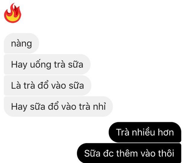 Chết cười với trào lưu thả thính bằng câu hỏi pha trà sữa: Trà sữa là trà đổ vào sữa hay sữa đổ vào trà? - Ảnh 2.