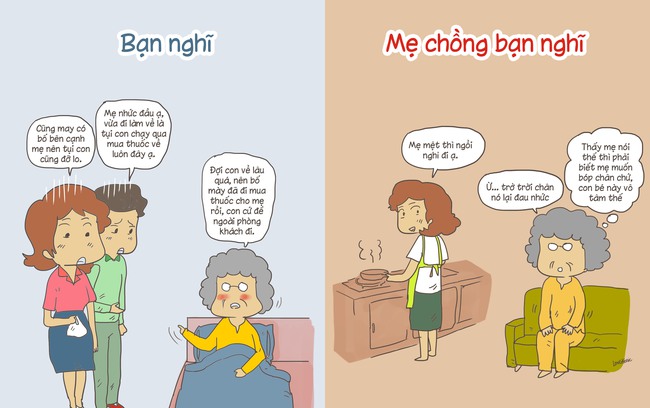 Tranh vui: Khác biệt cười ra nước mắt khi bạn nghĩ và mẹ chồng bạn nghĩ - Ảnh 1.