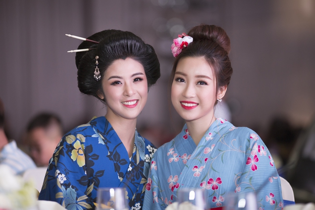 Hoa hậu Mỹ Linh, Ngọc Hân đọ sắc trong trang phục Kimono - Ảnh 1.