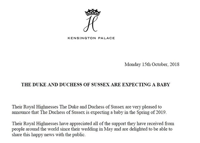Hoàng gia Anh chính thức xác nhận: Công nương Meghan đã mang thai con đầu lòng, dự sinh mùa xuân năm sau - Ảnh 1.