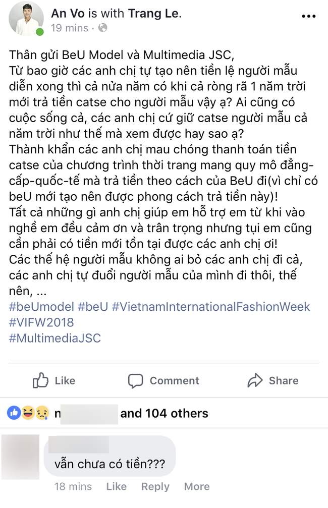 Vietnam International Fashion Week tiếp tục bị loạt người mẫu tố chậm tiền: Thu/Đông đã qua mà catxe mùa Xuân/Hè vẫn chưa thấy! - Ảnh 3.