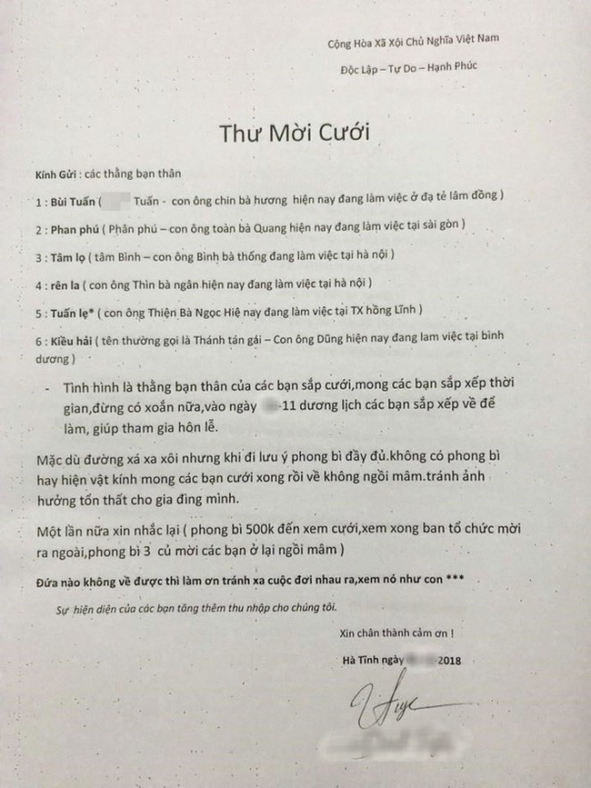 Thư mời cưới gây tranh cãi: Không có phong bì, các bạn không ngồi mâm, tránh tổn thất cho gia đình - Ảnh 2.