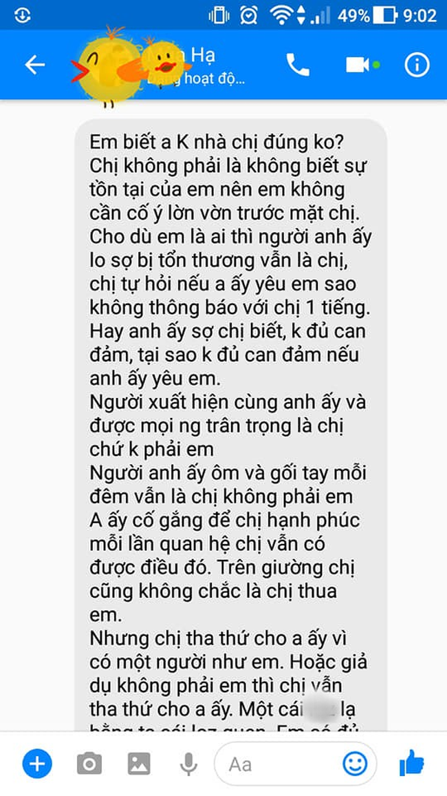 Chẳng một lời mắng mỏ, tin nhắn vợ gửi bồ nhí của chồng vẫn khiến cô ả hóa điên, dân tình khen cao tay - Ảnh 1.