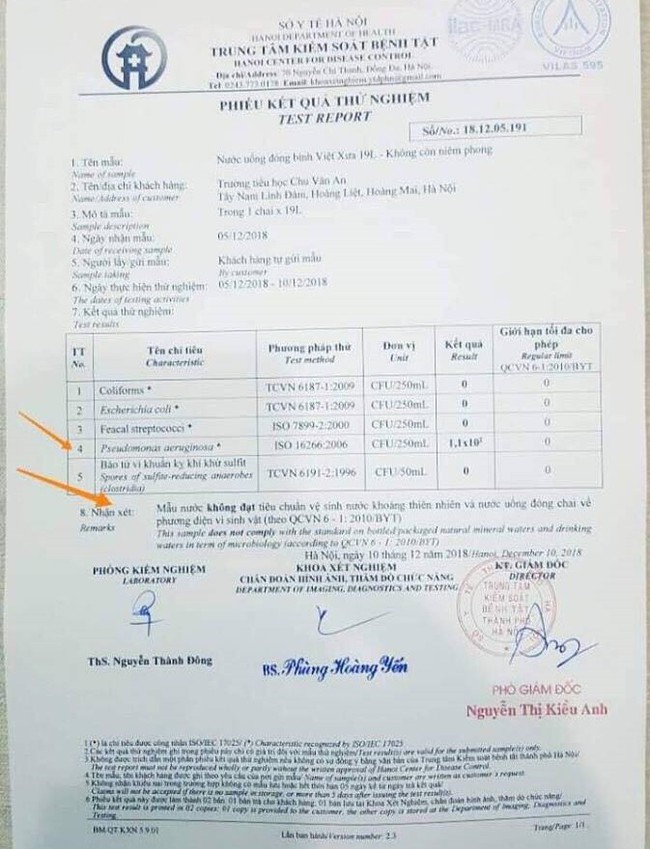 Hà Nội: Phát hiện nước uống tại trường tiểu học nhiễm khuẩn mủ xanh (Pseudomonas) - Ảnh 2.