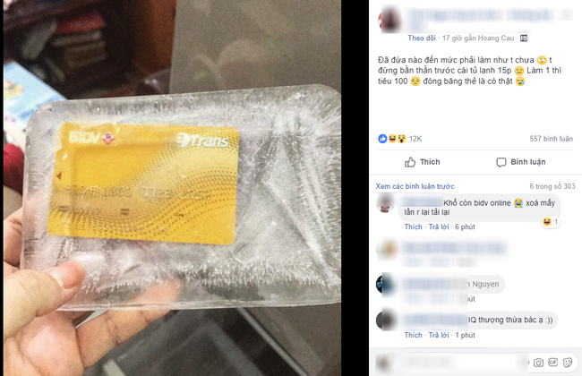 Cô gái làm 1 tiêu 100 tự đóng băng thẻ ATM theo đúng nghĩa đen để tiết kiệm khiến dân mạng cười nghiêng ngả - Ảnh 1.