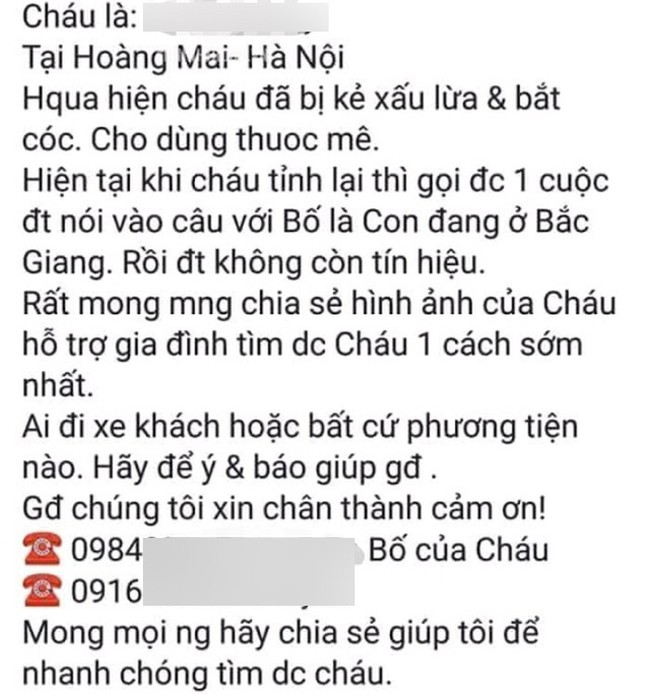 Thông tin hoang mang về nữ sinh lớp 8 bị kẻ xấu bỏ thuốc mê bắt cóc ở Hà Nội - Ảnh 1.