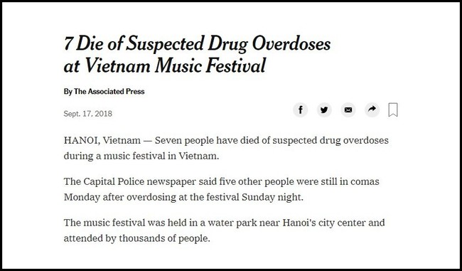 Báo nước ngoài đồng loạt đưa tin vụ 7 người chết do sốc thuốc tại lễ hội âm nhạc ở Hà Nội - Ảnh 1.