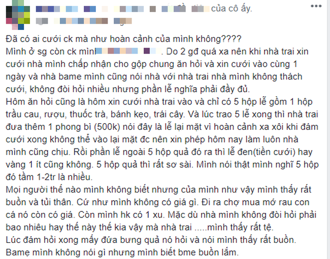 Cô gái Sài Gòn than lấy chồng tỉnh lẻ, ăn hỏi kiêm rước dâu chỉ lèo tèo 5 tráp, chẳng có vàng hay lễ đen khiến chị em tranh cãi - Ảnh 2.