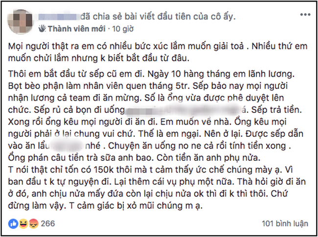 Tố sếp “xỏ mũi” vì rủ đi liên hoan mà chỉ bao trà sữa với nửa tiền ăn, cô gái bị dân tình mắng tới tấp - Ảnh 1.