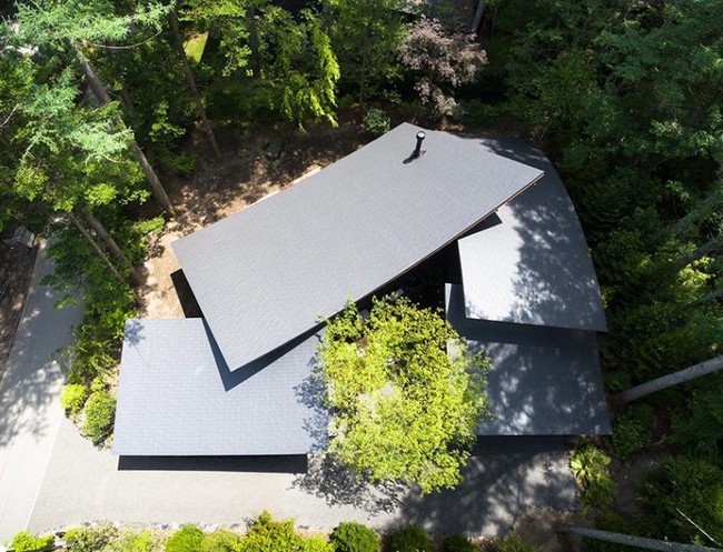 Ngôi nhà tối giản nằm giữa rừng cây ở Nhật Bản gây chú ý vì phần mái giống 4 chiếc lá đang chụm vào nhau - Ảnh 2.