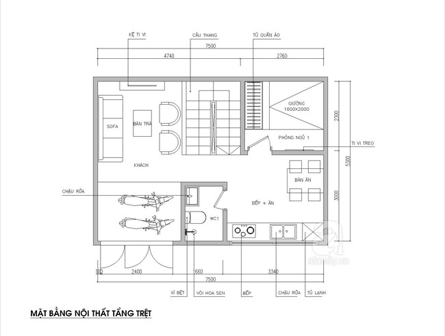 Tư vấn thiết kế nhà ống 1,5 tầng thoáng đãng với mảnh đất có ưu điểm là mặt tiền rộng nhưng khuyết điểm là chiều dài bị ngắn - Ảnh 1.