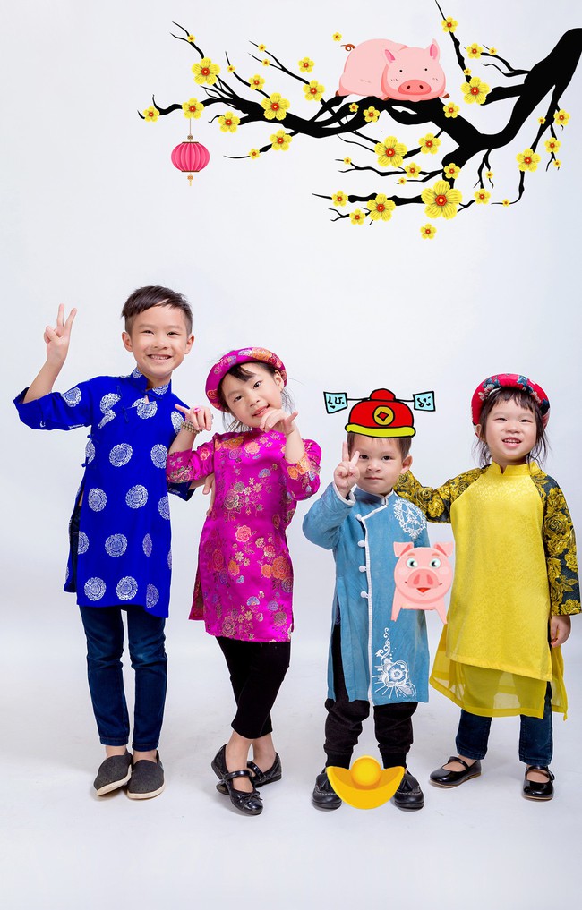 Gia đình Lý Hải - Minh Hà diện áo dài Tết, khoe 4 nhóc tỳ cực đáng yêu  - Ảnh 5.