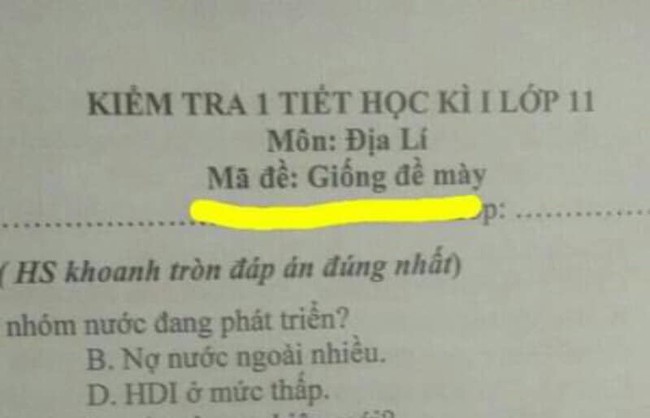 Thấu hiểu tâm lý học sinh trong giờ kiểm tra, cô giáo đặt tên đề chẳng giống ai nhưng dân mạng thì méo mặt - Ảnh 1.