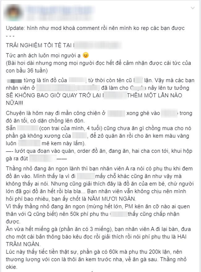 Mang đồ ăn cho con vào nhà hàng nổi tiếng bị phụ thu 200k, nhưng điều khiến khách tức giận lại do nhân viên &quot;lươn lẹo&quot; - Ảnh 1.