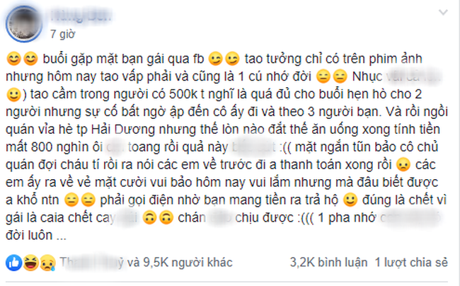 Cầm 500 nghìn mời cô gái quen qua mạng đi ăn, ai ngờ bạn gái dẫn theo hội chị em đi &quot;ăn chùa&quot; khiến anh chàng &quot;méo mặt&quot; - Ảnh 1.