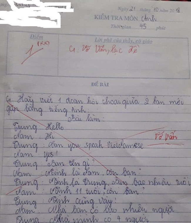 Cô giáo yêu cầu viết 1 đoạn hội thoại bằng tiếng Anh, học sinh lầy lội đáp trả bằng đoạn văn khiến dân mạng cười bò: Đã học dốt còn giỏi chống chế - Ảnh 2.