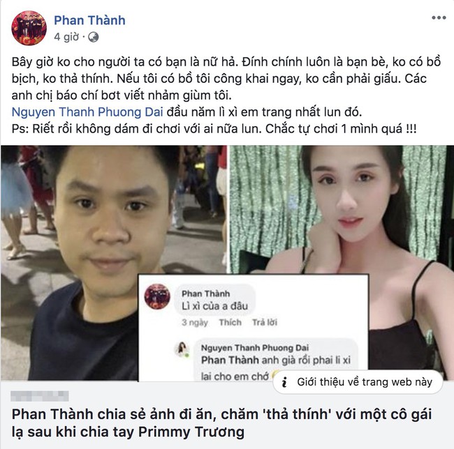 Phan Thành bức xúc lên tiếng về tin đồn vừa chia tay đã có người mới, em gái mưa vào bình luận bất ngờ - Ảnh 2.