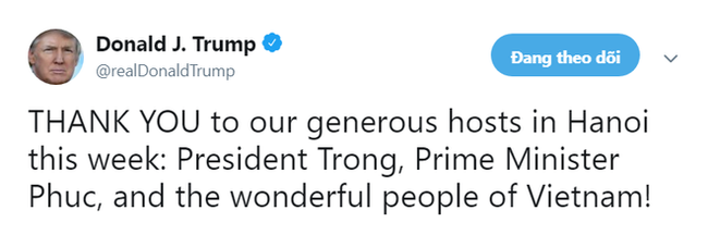 Trên đường trở về Mỹ, ông Trump dành lời cảm ơn chân thành tới người dân Việt Nam - Ảnh 1.