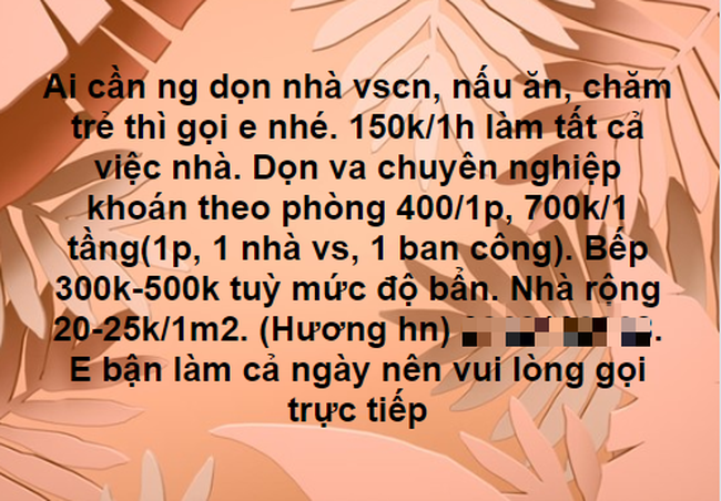 Bảng giá hành nghề giúp việc mùa Tết khiến nhiều chị em hết hồn vì tính tiền trên từng mét vuông: 400k/phòng, 700k/tầng, 25k/m2 - Ảnh 2.