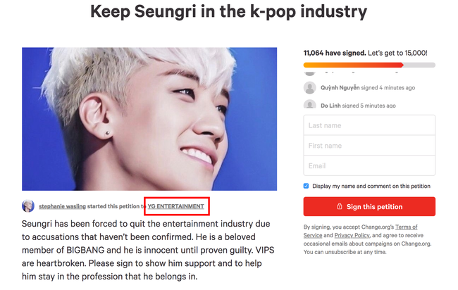 Đòi giữ Seungri lại Kbiz, cộng đồng fan lập bản kiến nghị gây chú ý: Đã đạt gần 12.000 chữ ký, rất nhiều fan Việt tham gia - Ảnh 1.