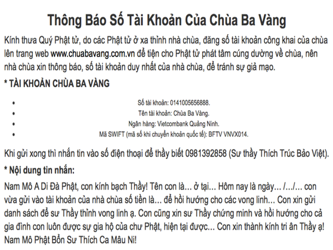 Website chùa Ba Vàng tạm thời không thể truy cập được - Ảnh 2.
