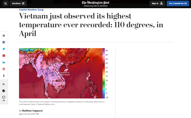 Báo Mỹ công bố đợt nắng nóng tại Việt Nam đã lập kỷ lục mọi thời kỳ, nhưng có thể sẽ nóng hơn nữa trong thời gian tới - Ảnh 1.