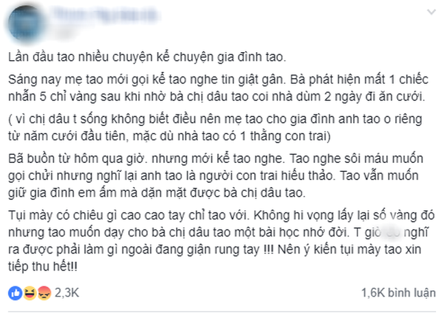 Em chồng lên mạng tố chị dâu lấy trộm vàng, nghe xong câu chuyện chị em còn mắng thêm - Ảnh 1.