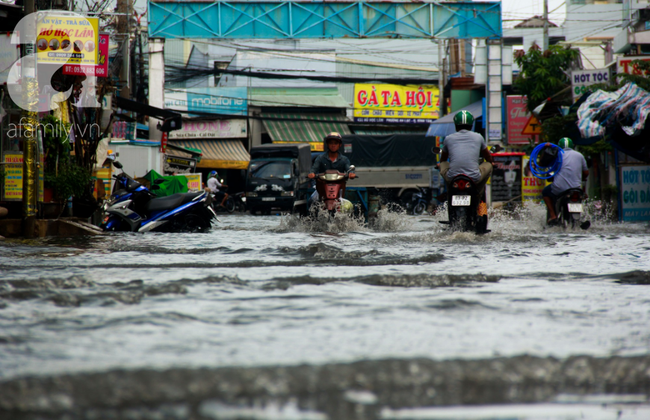 Đường Sài Gòn biến thành sông sau 30 phút mưa lớn, người té nhào, người hì hục đẩy xe chết máy  - Ảnh 1.