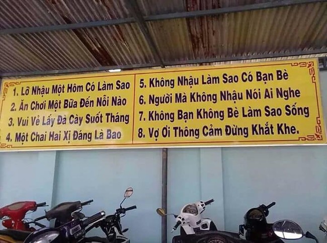 Khẩu hiệu 8 điều khuyến khích cánh mày râu nhậu nhẹt trong quán bia Người mà không nhậu nói ai nghe gây tranh cãi - Ảnh 1. Khẩu hiệu 8 điều khuyến khích cánh mày râu nhậu nhẹt trong quán bia Người mà không nhậu nói ai nghe gây tranh cãi - Ảnh 1.