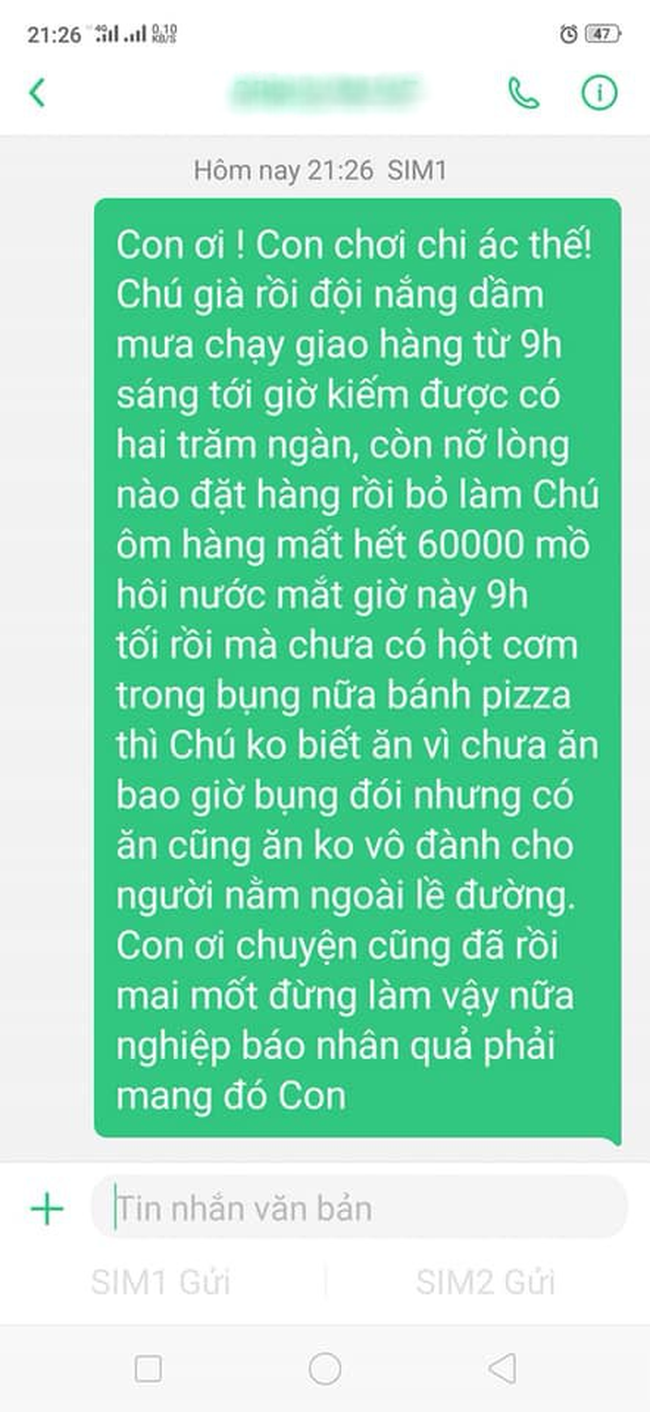 Xót xa tin nhắn bác Grab nghèo dầm mưa dãi nắng phải "ngậm đắng nuốt cay" mất 60.000 đồng vì bị khách bỏ bom - Ảnh 1.