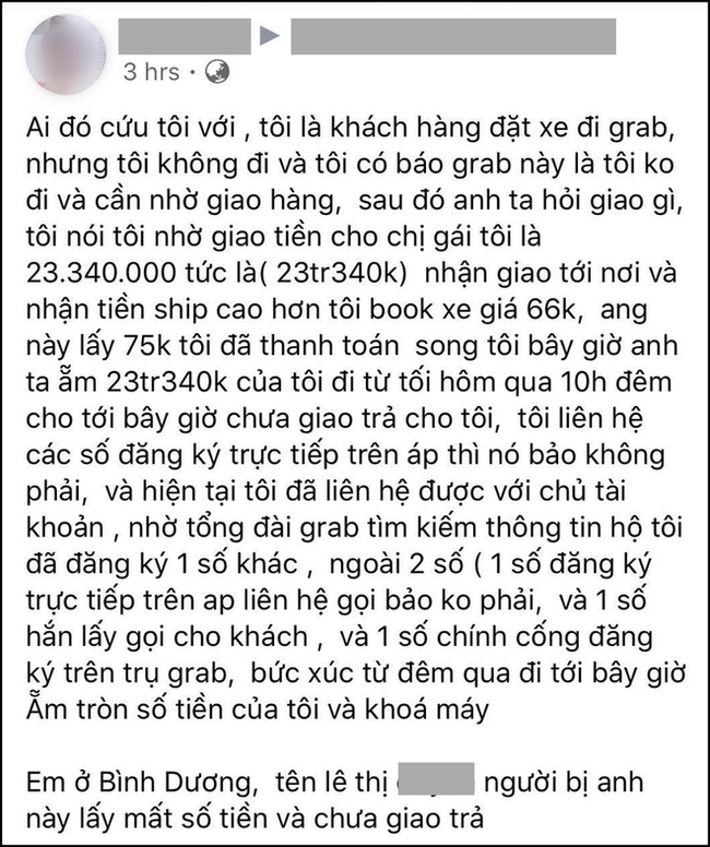 Nhẹ dạ để tài xế GrabBike ship số tiền hơn 23 triệu đồng, nữ khách hàng hoang mang cầu cứu cộng đồng mạng khi bị tài xế ôm tiền rồi... cắt luôn liên lạc - Ảnh 1.