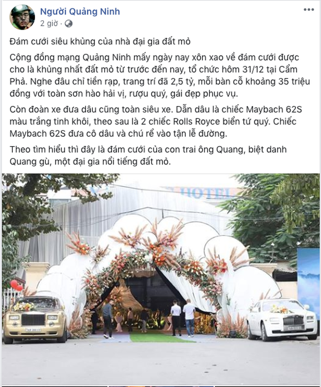 Xôn xao thông tin “Siêu đám cưới” tại Quảng Ninh: Tiền trang trí rạp 2,5 tỷ, mâm cỗ có cả cua Hoàng Đế với giá thành khiến người ta choáng váng - Ảnh 1.