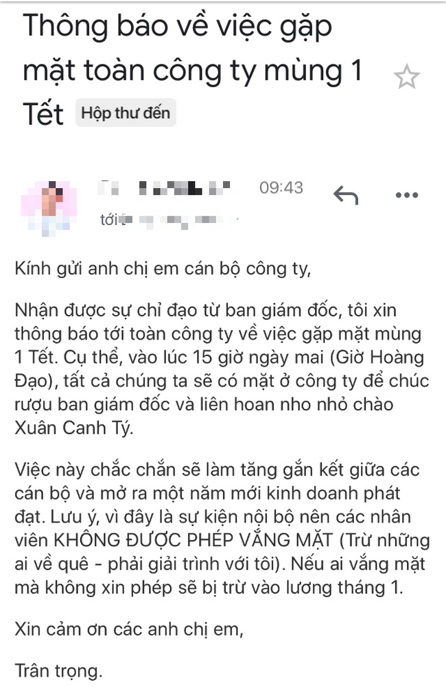 Bắt nhân viên đến công ty gặp mặt mùng 1 Tết, ban giám đốc gây phẫn nộ với mọi người nhưng sự thật đằng sau mới là điều hốt hoảng - Ảnh 1.