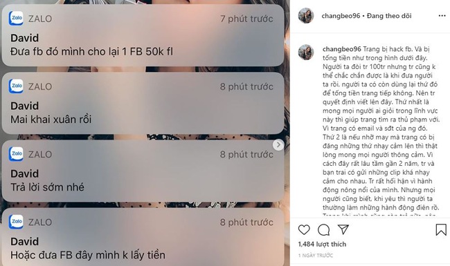 Bạn gái cầu thủ Trọng Đại - Huyền Trang bị hack facebook, bị tống tiền 100 triệu nếu không sẽ tung clip nhạy cảm với người yêu cũ  - Ảnh 1.