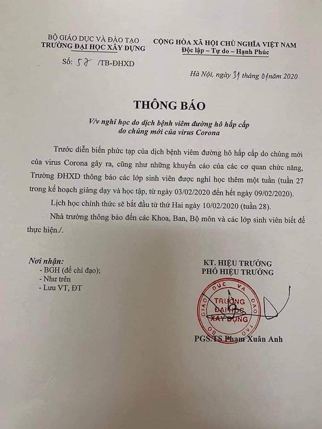 Trường ĐH Xây dựng ra thông báo lùi ngày đến trường