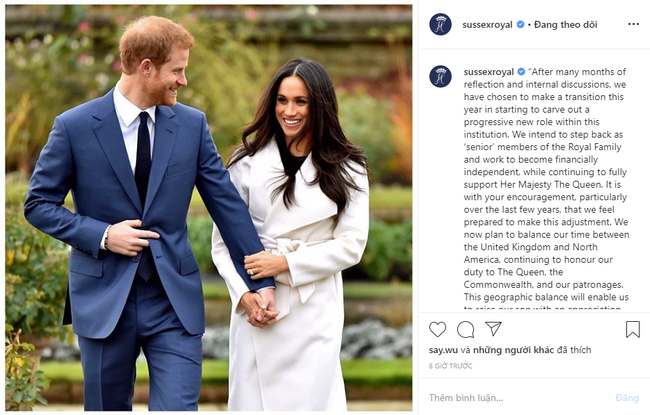 Cú sốc hoàng gia: Vợ chồng Meghan Markle chính thức ra thông báo rút khỏi vai trò thành viên cao cấp, tự độc lập tài chính - Ảnh 1.