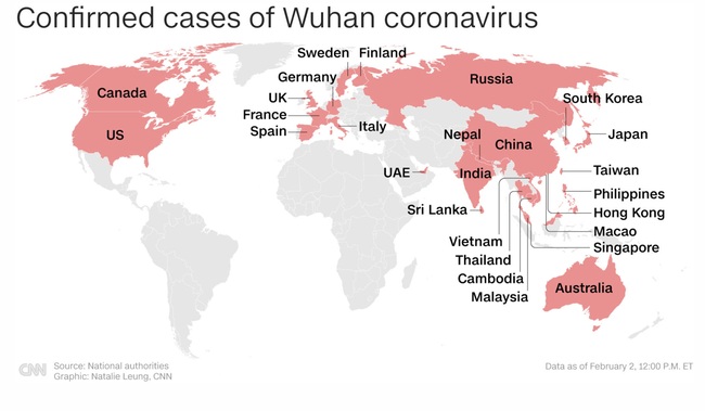 Chi tiết số ca nhiễm virus corona mới gây bệnh viêm phổi Vũ Hán đã được xác nhận ở các nước trên toàn thế giới - Ảnh 1.