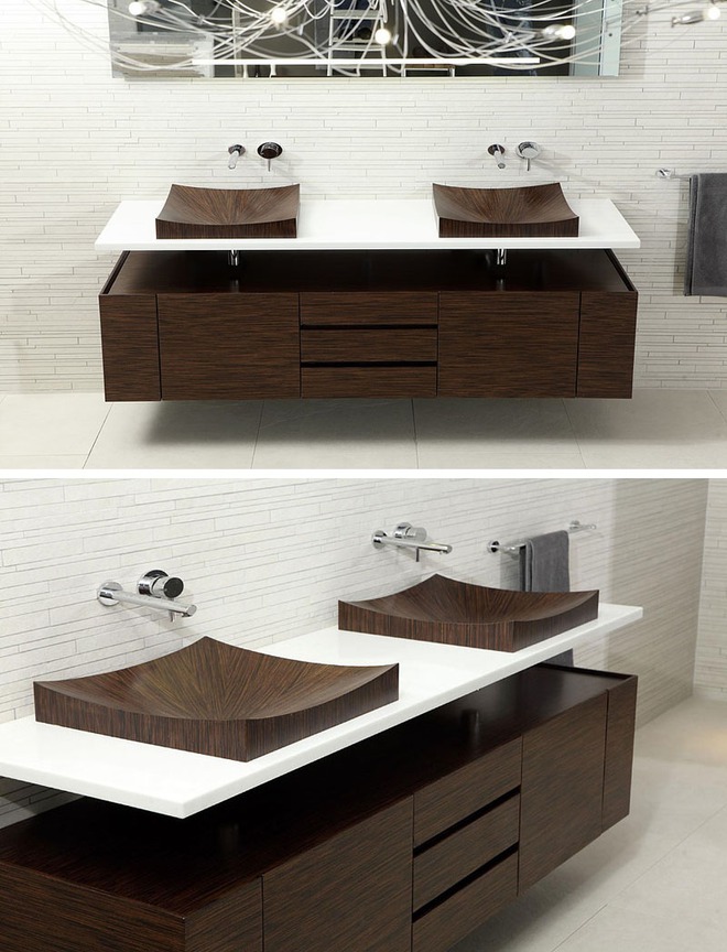 Chẳng cần nhiều, một chiếc bồn rửa tay bằng gỗ cũng đủ mang nét tự nhiên ngập tràn phòng tắm - Ảnh 1.