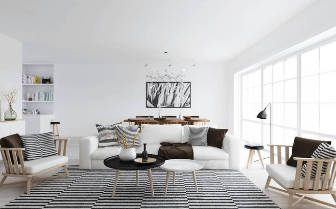 Chỉ với một tấm thảm kẻ sọc đen trắng, phòng khách sẽ vô cùng kỳ diệu thế này - Ảnh 6.