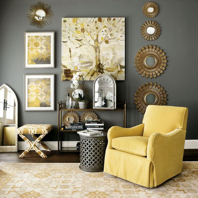 Những ý tưởng trang trí phòng khách với cặp đôi không bao giờ lỗi mốt: vàng - xám - Ảnh 5.