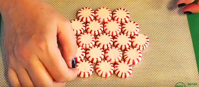 Candy arranged on baking sheet