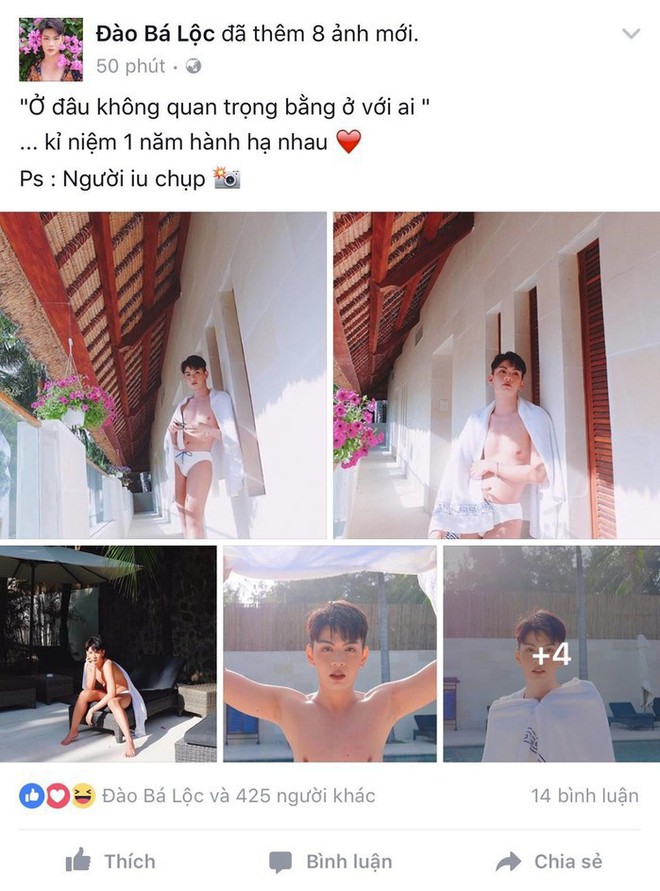 Đào Bá Lộc đăng ảnh táo bạo bên hồ bơi nhân ngày kỉ niệm 1 năm yêu nhau với bạn trai - Ảnh 1.