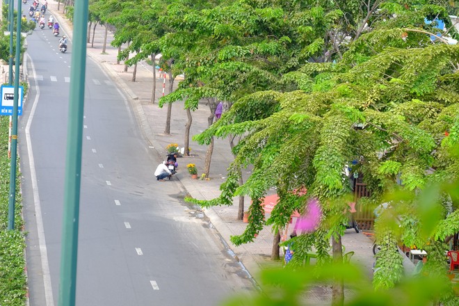 Đường phố vắng vẻ, người dân Sài Gòn thoải mái đạp xe, ra giữa đường chụp hình du xuân sáng mùng 1 Tết - Ảnh 1.