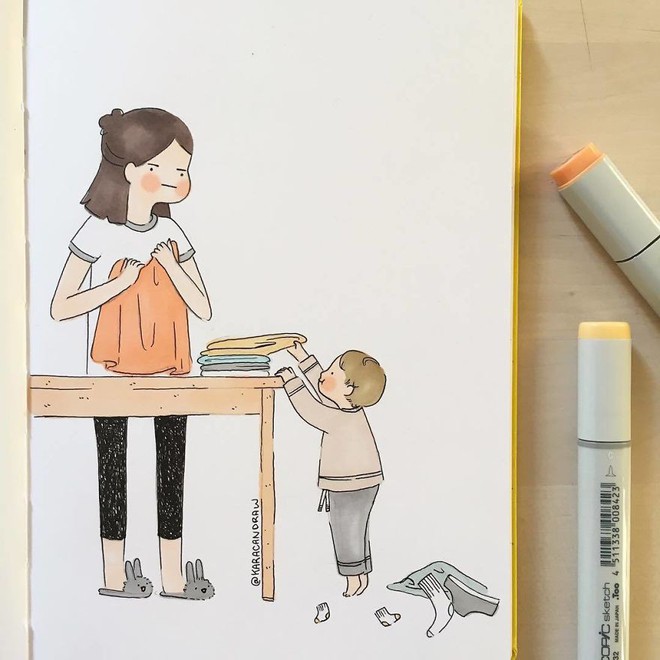 Bộ tranh phản ánh cuộc sống khi ở nhà chăm con của bà mẹ trẻ và nhóc tỳ 2 tuổi - Ảnh 8.